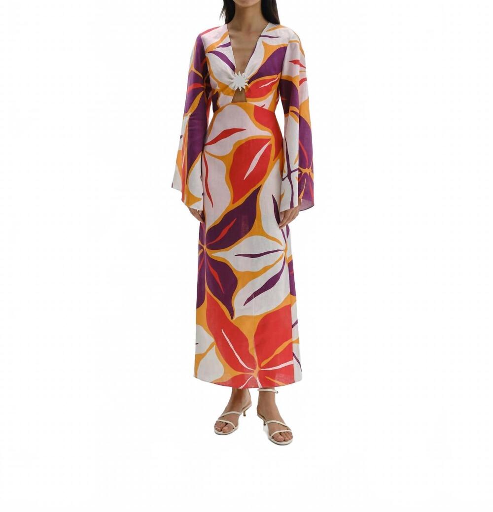 NEW CALA DE LA CRUZ calabria long sleeve midi dress in multi